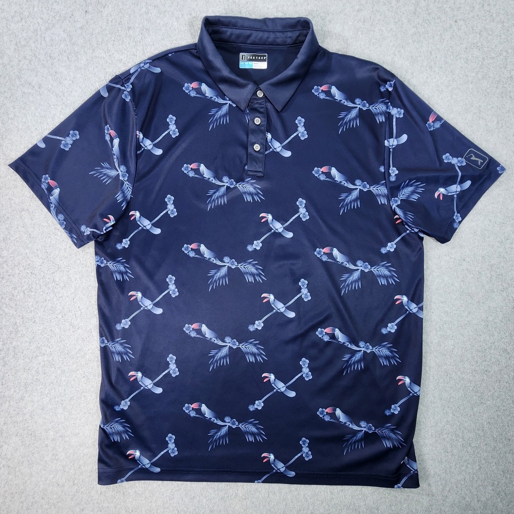 PGA Tour‎ Pro Series Golf Polo Shirt Men's Size XXL Blue Toucan Floral Print